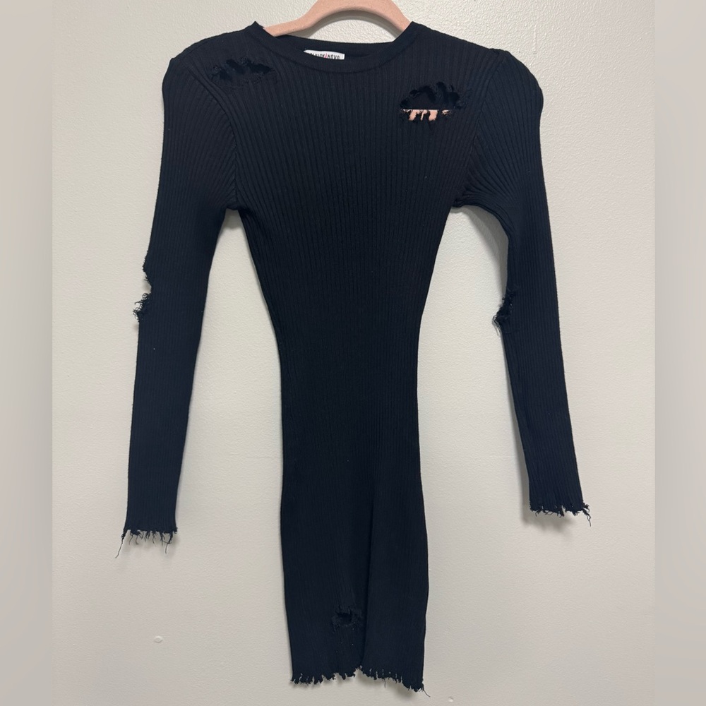 Fashion Nova Black Ribbed Knit Sweater Dress